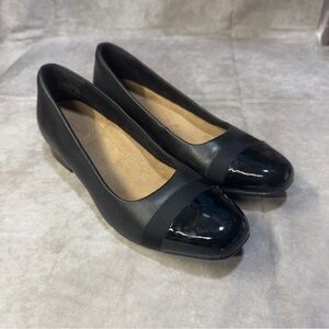 Clarks Juliet Monte Heel Black Leather Patent Leather Toe Cap Size 9